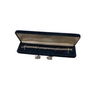 Vintage Sterling Silver With Rhinestones 7 In Bracelet & Earring Set